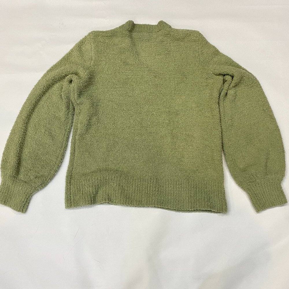 Marled Reunited Woman's L Sweater Plush Chunky Knit Green Round Neck NEW